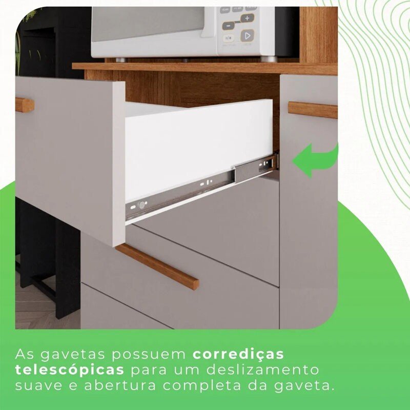 Armário Cozinha New Topázio Cinamomo/Off 6 Portas 2 Gavetas Larg. 1.65m - Sallêto - Imagem 7