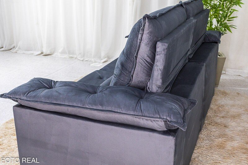 Sofá Retrátil Reclinável Roma 2.00m Veludo Cinza 20 - D28 Soft - Imagem 8