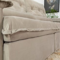 Sofá Retrátil Reclinável Califórnia 2.50m Veludo Bege 525 - D28 Hiper soft