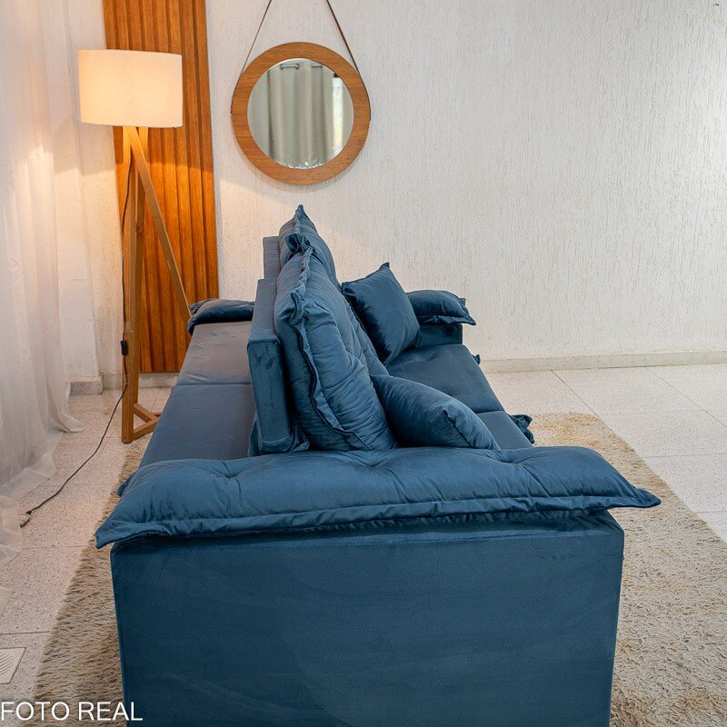 Sofá Retrátil Reclinável Porto Madri 2.00m Veludo Azul - D28 Pró Aditivada - Imagem 7