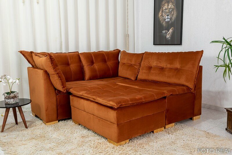 Sofá de Canto Vênus Veludo 3 em 1 Terracota 549 - Imagem 3