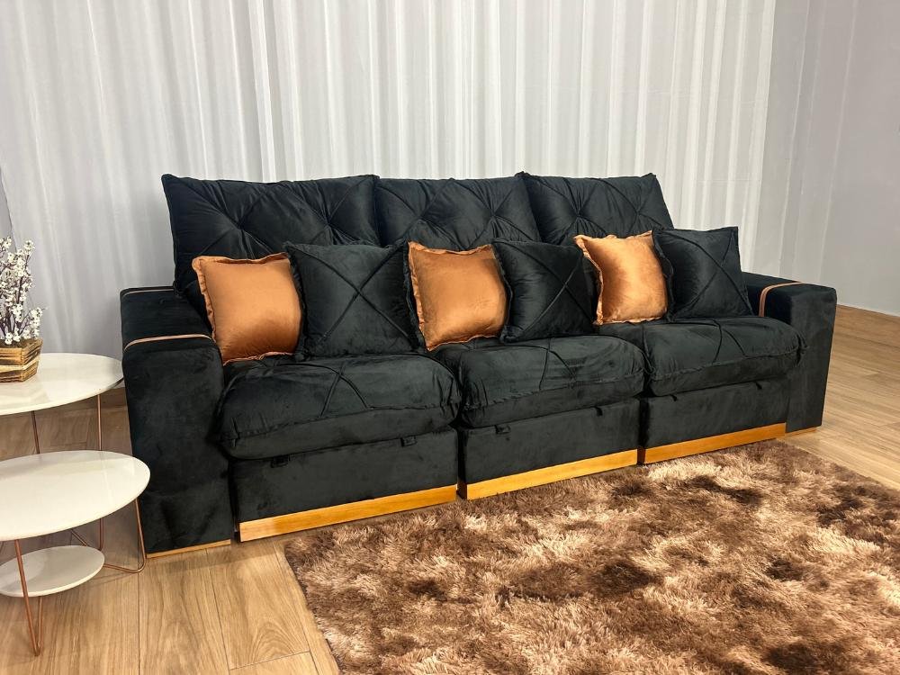 Sofá Retrátil Reclinável Pleno 3 Módulos 2.90m - Preto Veludo - Imagem 2