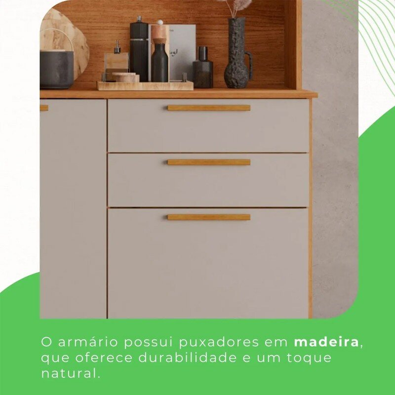 Armário Cozinha New Topázio Cinamomo/Off 6 Portas 2 Gavetas Larg. 1.65m - Sallêto - Imagem 5