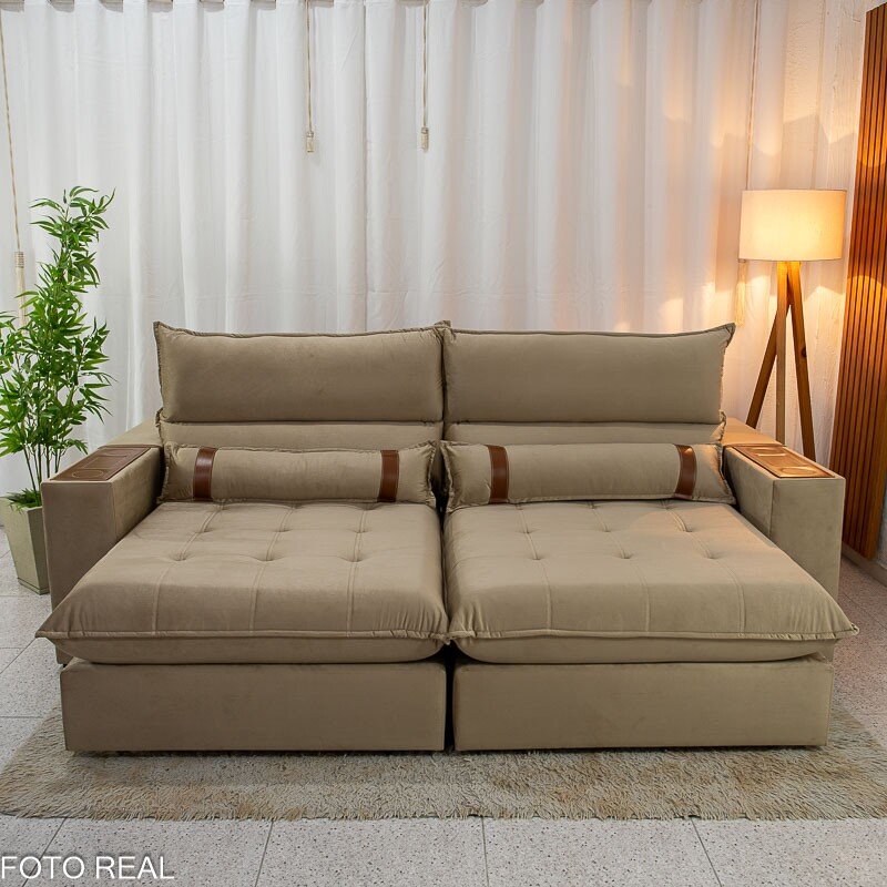 Sofá Retrátil Reclinável Ravello 2.50m Veludo Bege 3040/04 - Molas Ensacadas Pockets - Imagem 6