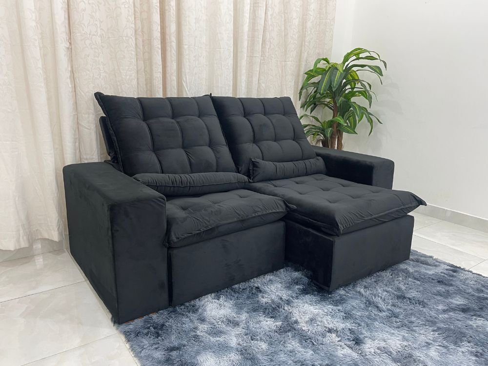 Sofá Retrátil Reclinável Small 2.00m - Preto Veludão - Imagem 7