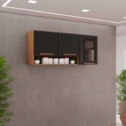 Armário de Cozinha Aéreo New Valência 3 portas Fume 1,20m - Cinamomo/Preto