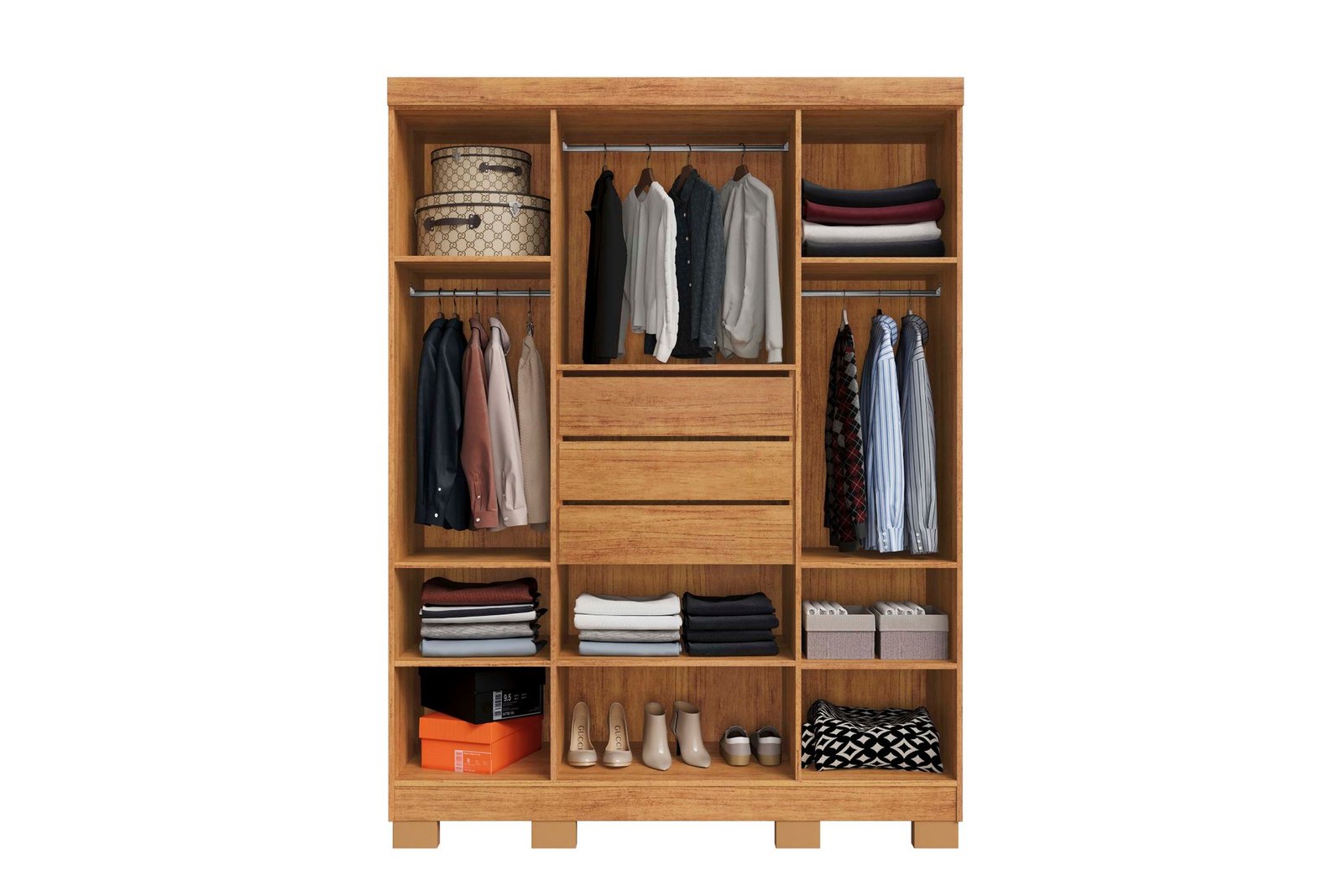 Guarda-Roupa Domus 4 portas com pés e chave - Cedro/Areia - Imagem 3