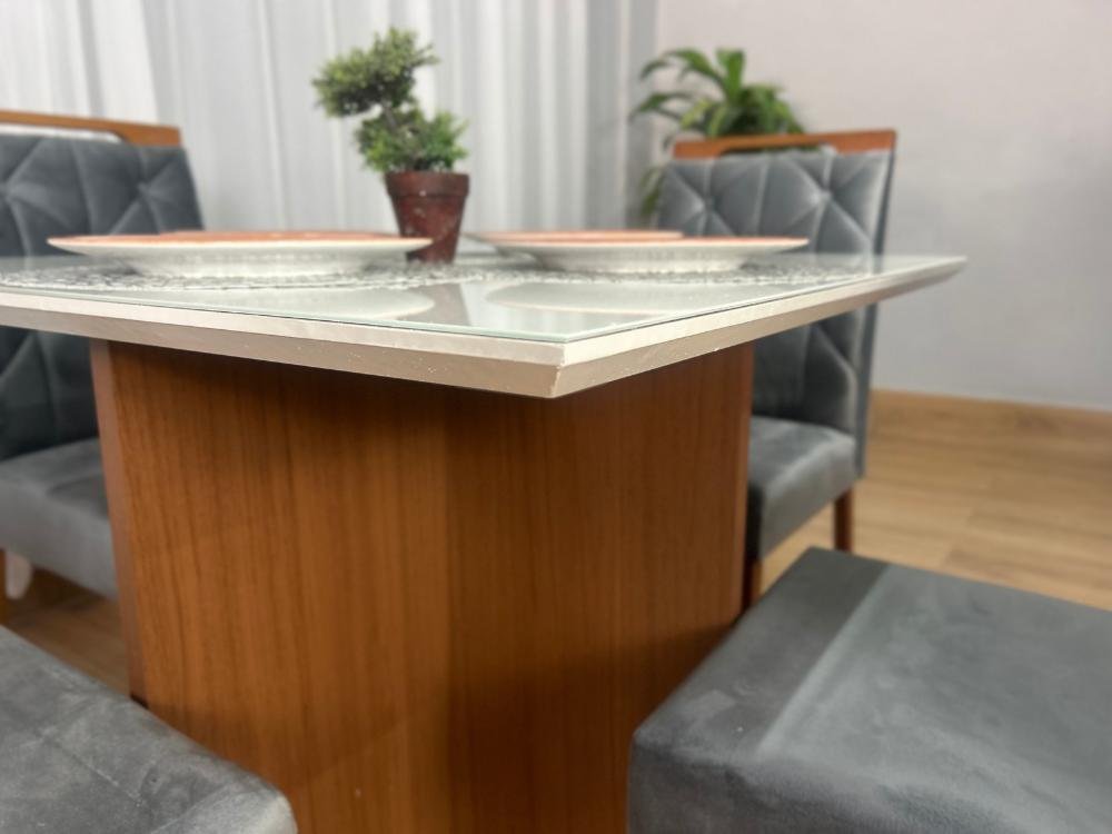 Mesa de Jantar Helo 0.90x0.90 Com 4 Cadeiras Jasmim - Mel/Off White/Cinza Veludo - Imagem 8