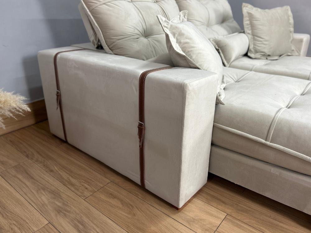 Sofá Retrátil e Reclinável Kioto 2.10m - Bege Veludo - Imagem 4