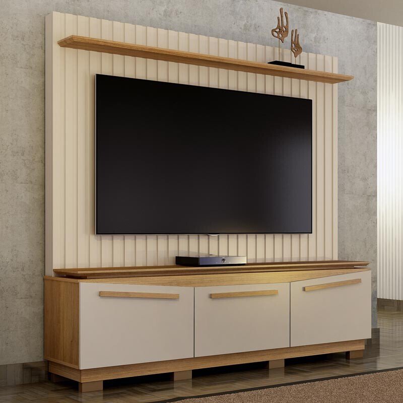 Home Montreal Larg. 1.74m Off/Cinamomo Painel Ripado para TV até 75" - Valdemoveis