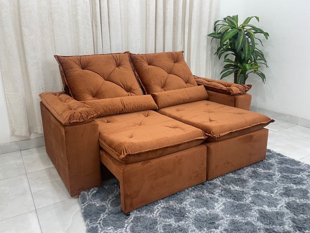Sofá Retrátil Reclinável Brasão 2.00m- Terracota Veludo