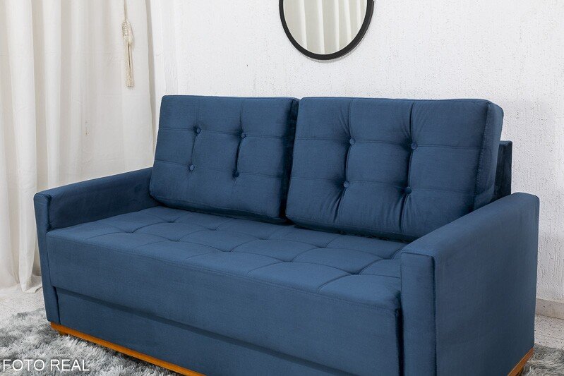 Sofá 3 lugares Living Áustria Veludo Azul A16 Larg. 1.70m - Imagem 3