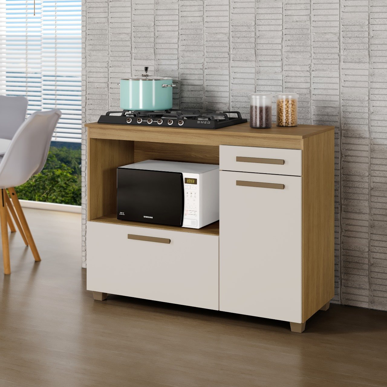 Balcão Cronus Cooktop 5 Bocas - Cinamomo/Off White