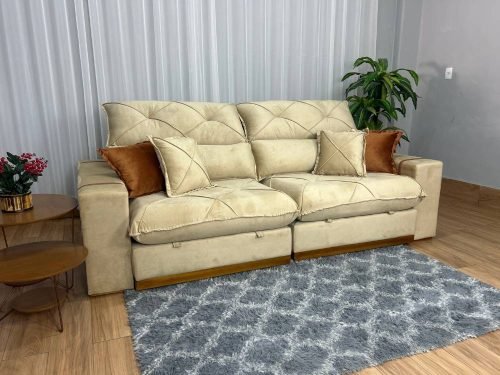 Sofá Retrátil Reclinável Pleno 2.30m - Bege Veludo - Imagem 3