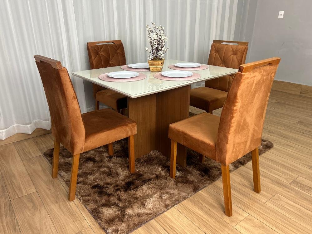 Mesa de Jantar Helo 1.20x0.90 Com 4 Cadeiras Jasmim - Mel/Off White/Terracota - Imagem 2