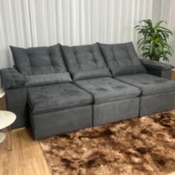 Sofá Retrátil Reclinável Atenas 2.70m - Cinza Veludo