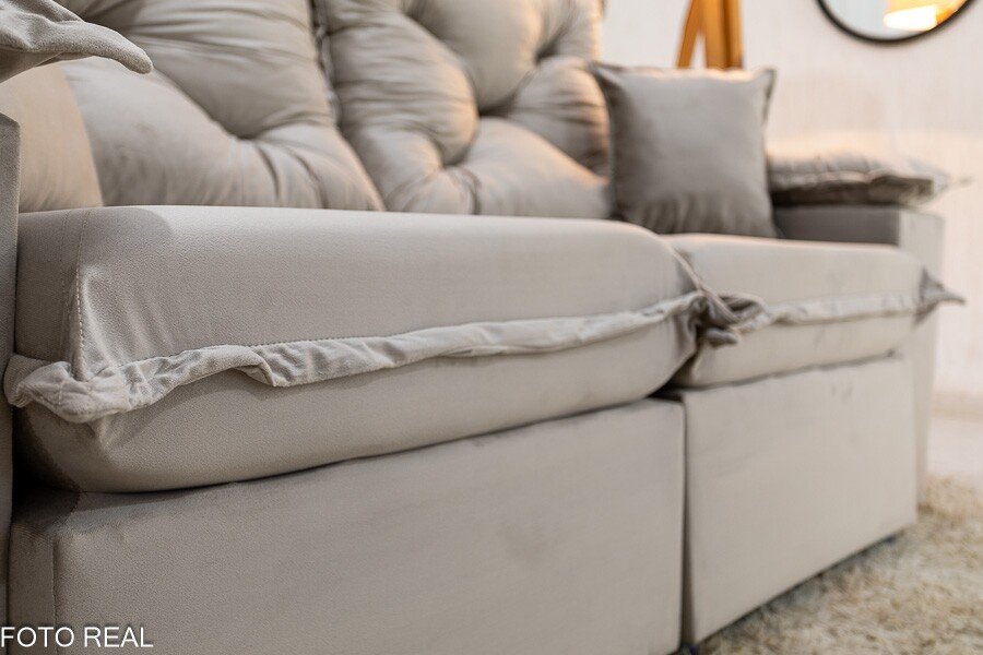 Sofá Retrátil Reclinável Porto Madri 2.00m Veludo Bege - D28 Pró Aditivada - Imagem 7