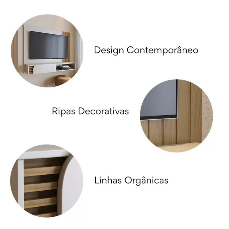 Home Suspenso Jurerê Larg. 1.36m Off/Freijó para TV até 60" - Colibri - Imagem 6