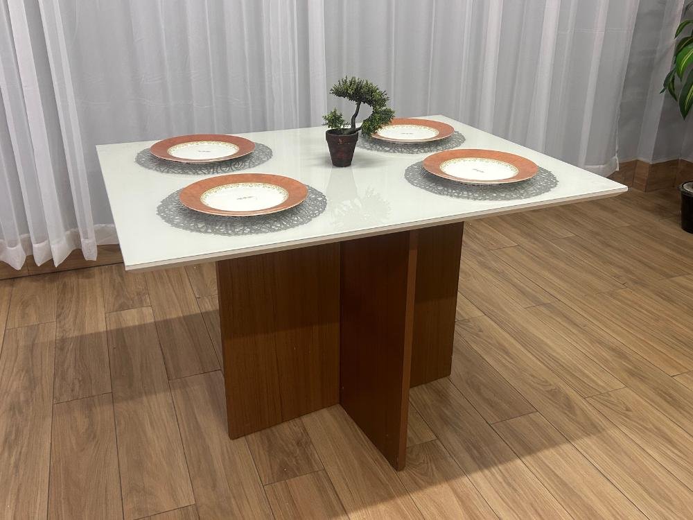 Mesa de Jantar Helo 1.20x0.90 Com 4 Cadeiras Jasmim - Mel/Off White/Marrom Veludo - Imagem 7