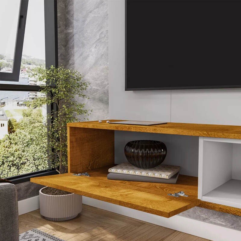 Painel Paraty Larg. 1.37m Nature/Off C/Detalhe Frisado para TV até 55" - Bechara - Imagem 2