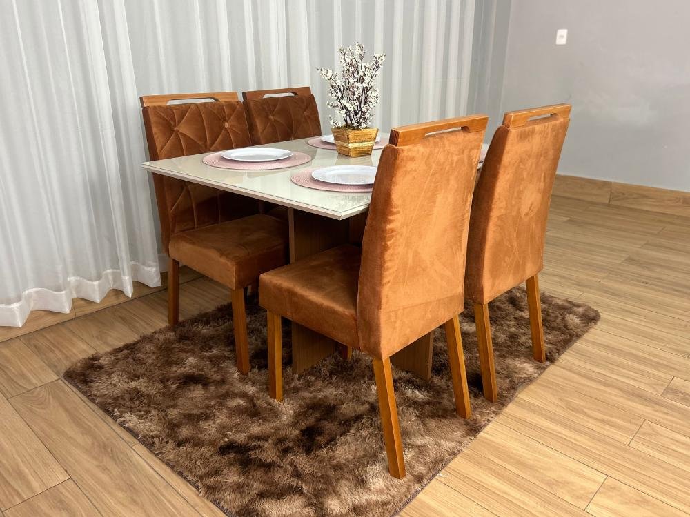 Mesa de Jantar Helo 1.20x0.90 Com 4 Cadeiras Jasmim - Mel/Off White/Terracota - Imagem 3