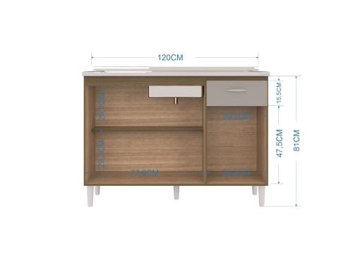 Balcão de cozinha Poquema para pia 1,20 - Damasco/Off White - Imagem 2