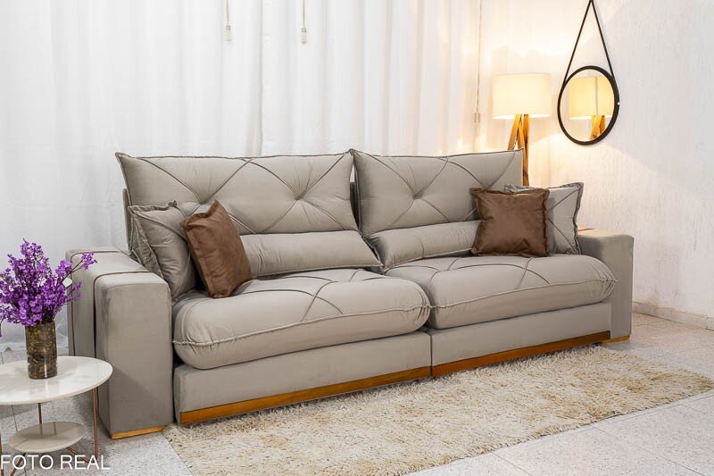 Sofá Retrátil Reclinável Gran Bello 2.90m Veludo Capuccino - Molas Ensacadas - Imagem 3