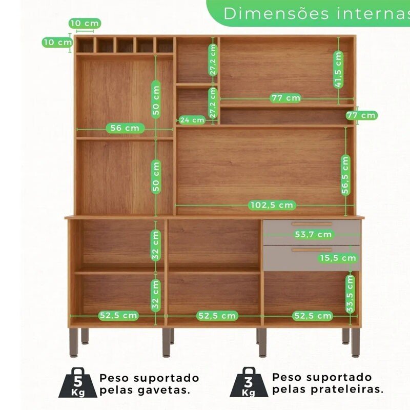 Armário Cozinha New Topázio Cinamomo/Off 6 Portas 2 Gavetas Larg. 1.65m - Sallêto - Imagem 4