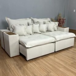 Sofá Retrátil Reclinável Gabriela 2,30m - Bege Linho/Marrom Courino