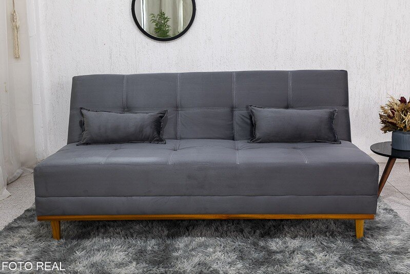 Sofá Cama Madrid Veludo Cinza 2303 Larg. 1.80m - Molas Bonnel - Imagem 5