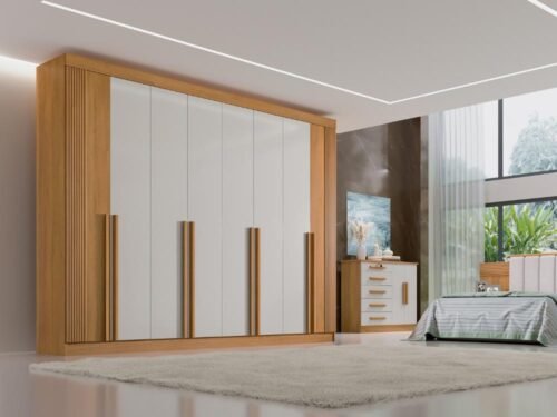 Guarda-Roupa Daymond 8 Portas e 8 Gavetas - Cinamomo Ripado/Off White