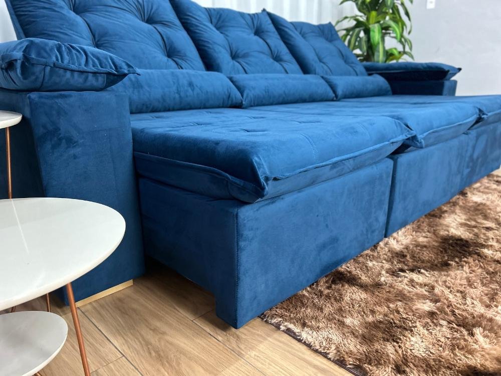 Sofá Retrátil Reclinável Atenas 2.70m - Azul Veludo - Imagem 7