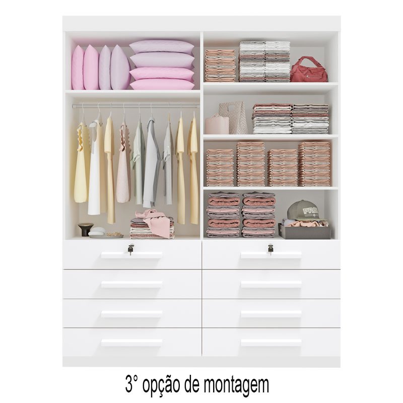 Roupeiro Solteiro Mônaco Branco 4 Portas 8 Gavetas Larg. 1.60m - D Doro - Imagem 4