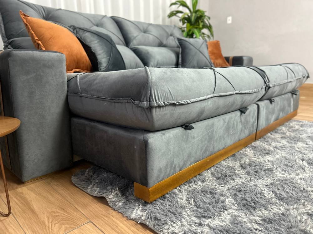 Sofá Retrátil Reclinável Pleno 2.10m - Cinza Veludo - Imagem 7