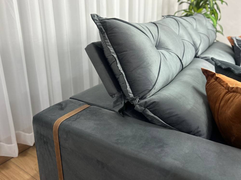 Sofá Retrátil Reclinável Pleno 2.10m - Cinza Veludo - Imagem 6