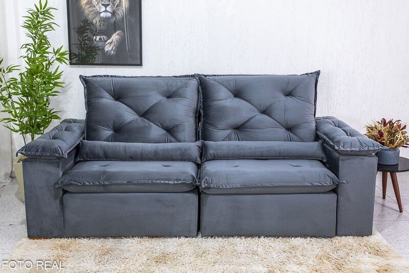 Sofá Retrátil Reclinável Roma 2.00m Veludo Cinza 20 - D28 Soft - Imagem 5