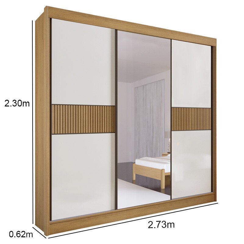 Roupeiro Casal Los Angeles Cinamomo/Off 3 Portas 6 Gavetas C/ 1 Espelho Detalhe Ripado Portas Flex 100% MDF Larg. 2.73m - D Doro - Imagem 3