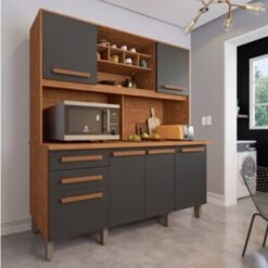 Armário Kit de Cozinha Luna 6 Portas 2 Gavetas - Cinamomo/Grafite