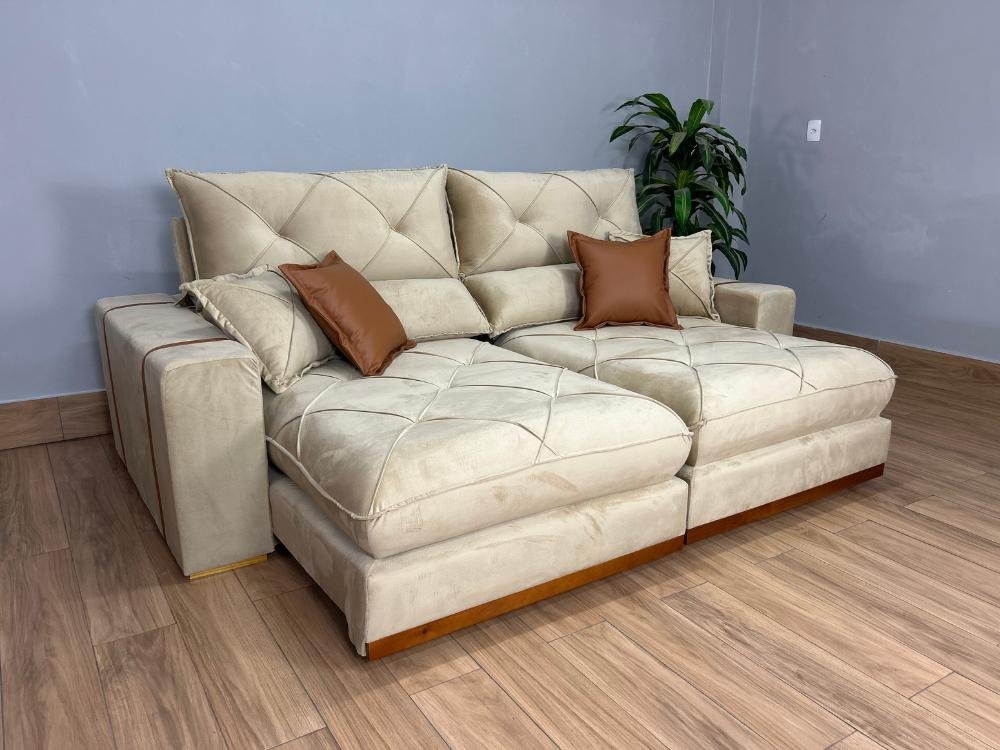 Sofá Retrátil e Reclinável Gran Bello 2.00m - Bege Veludo - Imagem 3