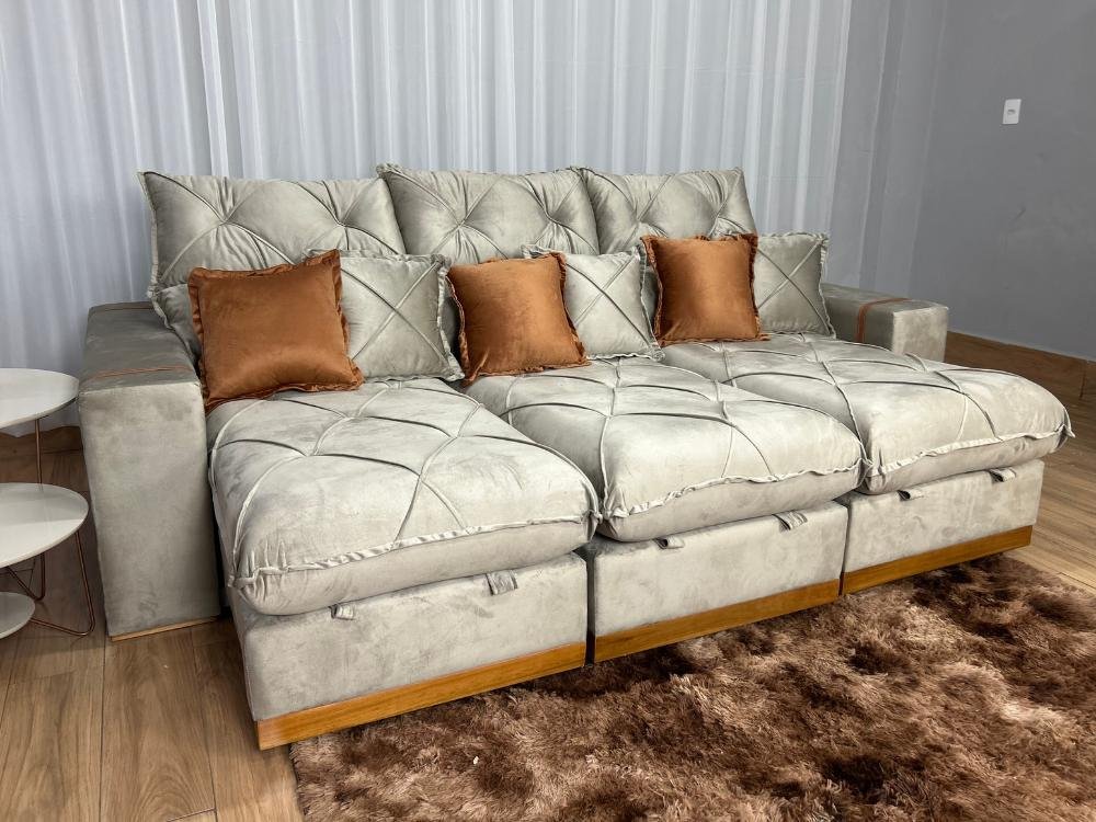 Sofá Retrátil Reclinável Pleno 3 Módulos 2.90m - Capuccino Veludo