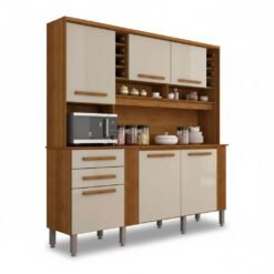 Armário Cozinha Catar Cinamomo/Off 6 Portas 2 Gavetas Larg. 2.00m - Sallêto