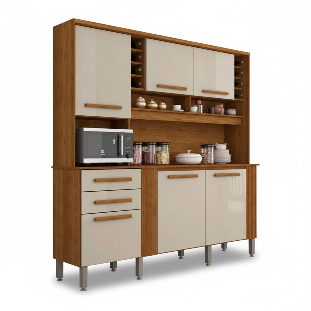 Armário Cozinha Catar Cinamomo/Off 6 Portas 2 Gavetas Larg. 2.00m - Sallêto