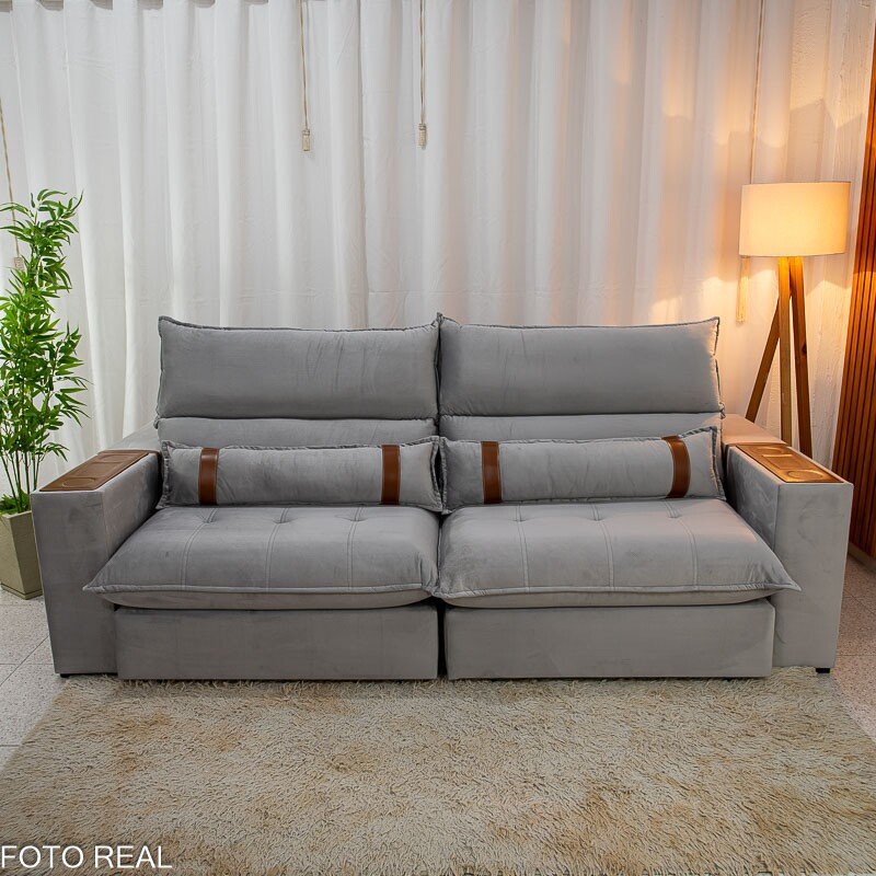 Sofá Retrátil Reclinável Ravello 2.50m Veludo Prata 3040/03 - Molas Ensacadas Pockets - Imagem 5