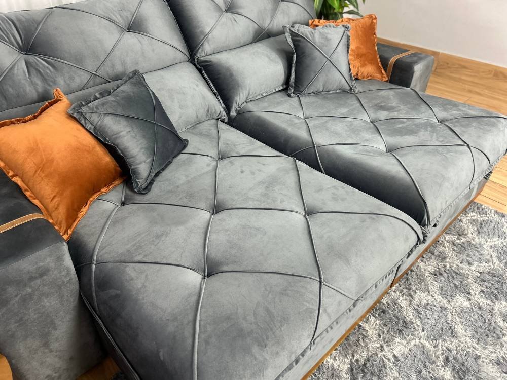 Sofá Retrátil Reclinável Pleno 2.10m - Cinza Veludo - Imagem 4