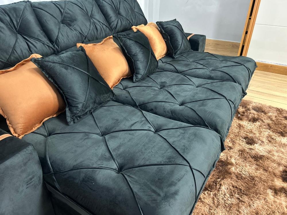 Sofá Retrátil Reclinável Pleno 3 Módulos 2.90m - Preto Veludo - Imagem 9