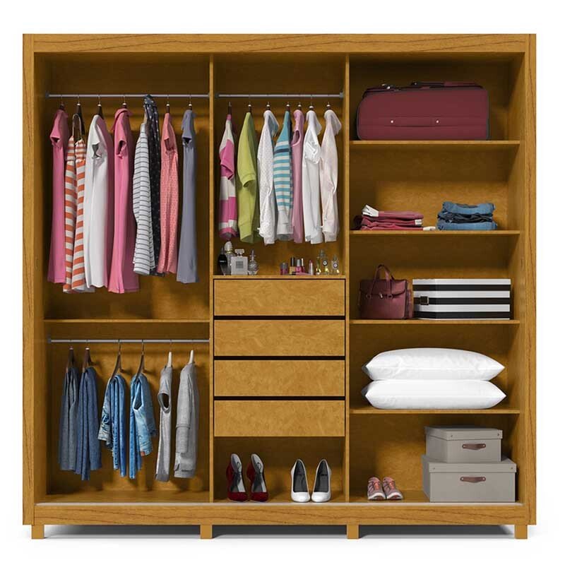 Roupeiro Casal Royale Naturale 3 Portas Ripado C/ 1 Espelho Larg. 2.28m - Gelius - Imagem 2