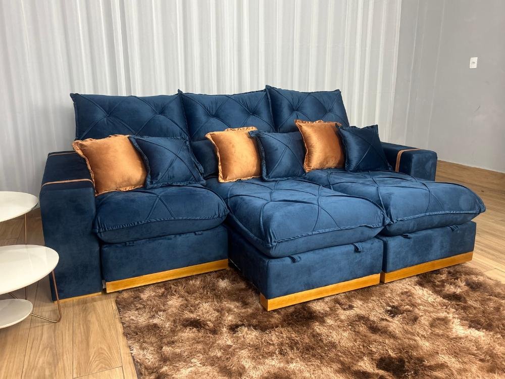 Sofá Retrátil Reclinável Pleno 3 Módulos 2.90m - Azul Veludo - Imagem 2