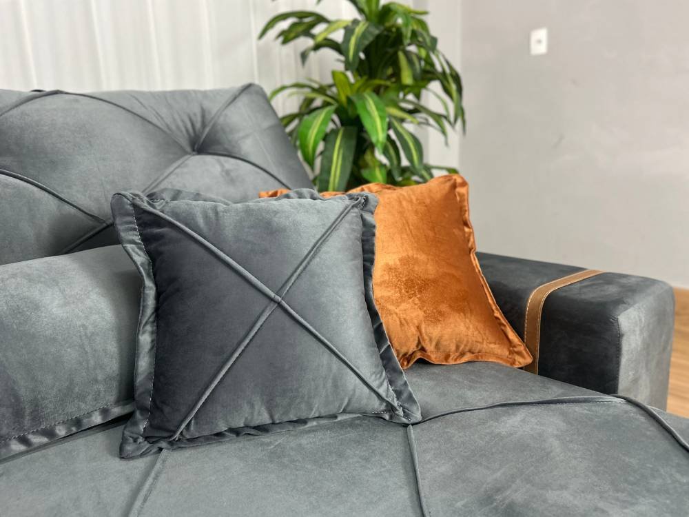 Sofá Retrátil Reclinável Pleno 2.10m - Cinza Veludo - Imagem 8