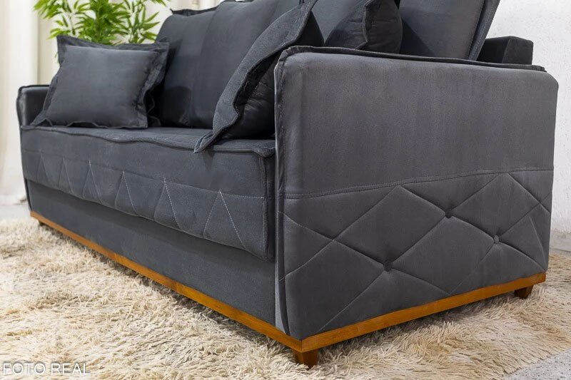 Sofá 3 lugares Vican Veludo Cinza 5001 Larg. 2.00m - Molas Bonnel - Imagem 5