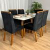 Mesa de Jantar Bali 1.60×0.80 Com 6 Cadeiras Isa – Cinamomo/Off White/Preto Veludo